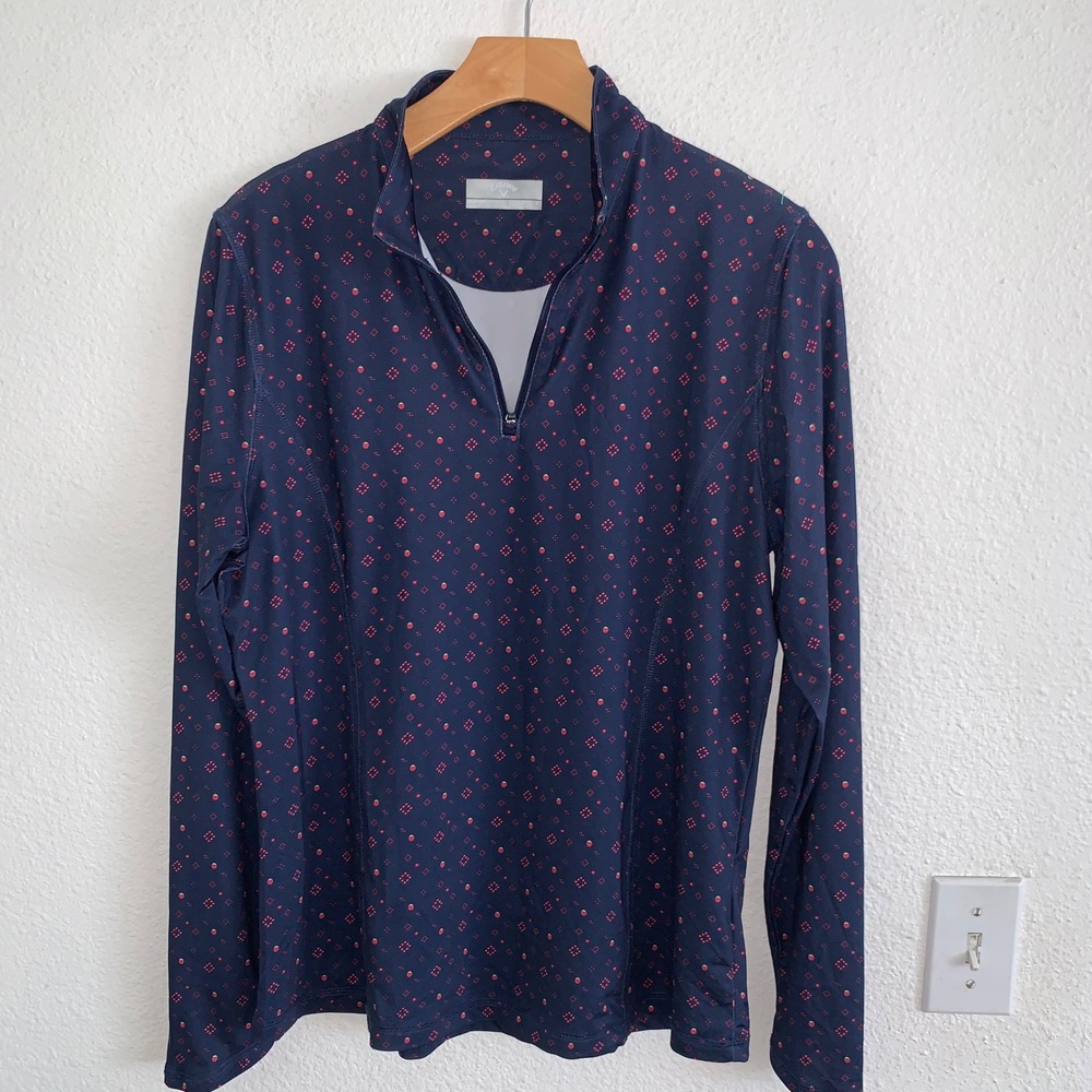 Callaway Women Navy Strawberry Print Quarter Zip Golf Pullover Large 1749210 - Picture 2 of 6